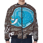 Frozen Mammoth And Fossil Print Zip Sleeve Bomber Jacket