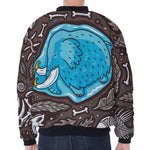 Frozen Mammoth And Fossil Print Zip Sleeve Bomber Jacket