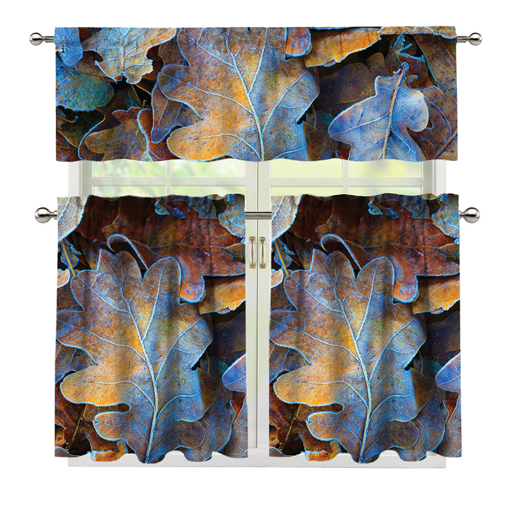 Frozen Oak leaf Print 3 Piece Kitchen Curtains