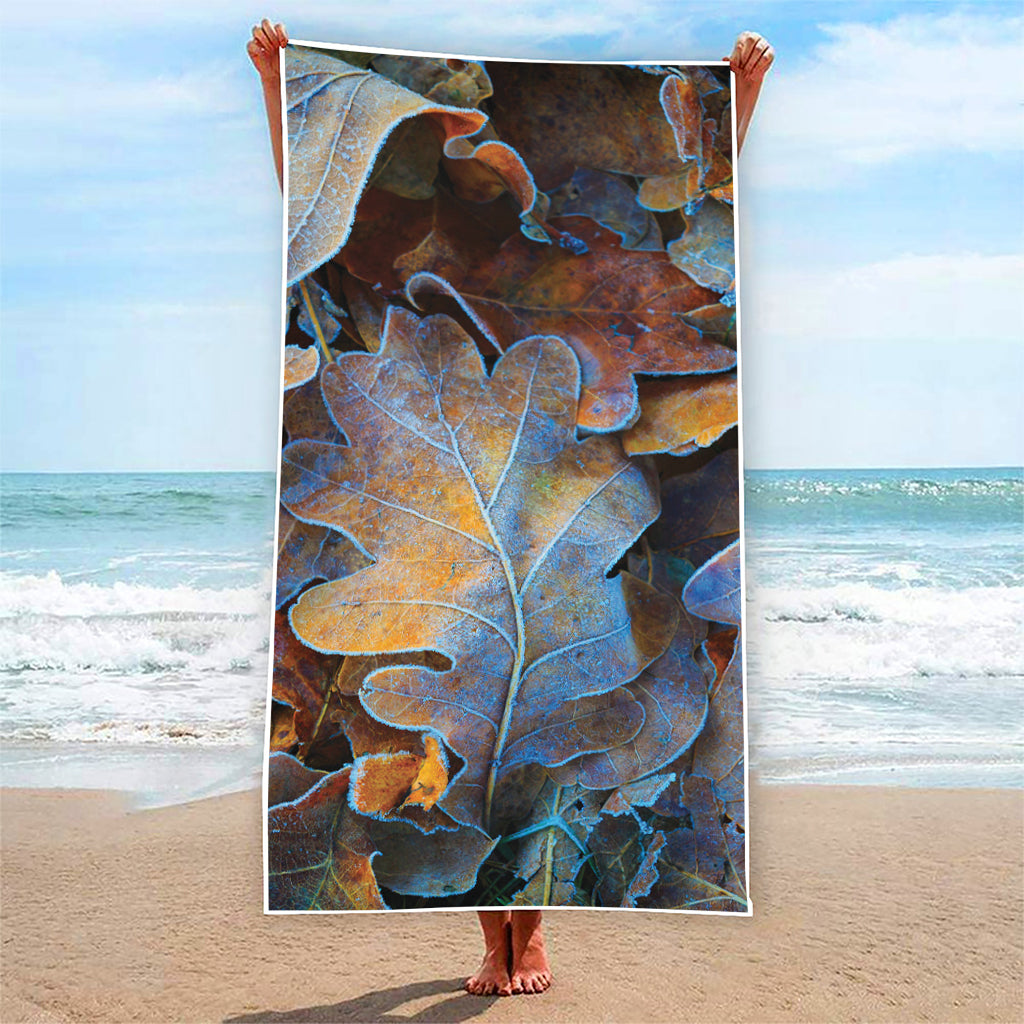 Frozen Oak leaf Print Beach Towel