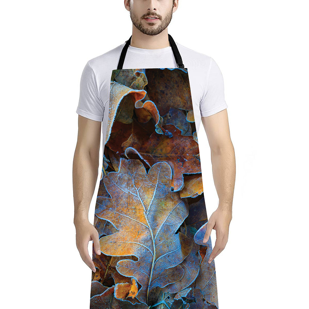 Frozen Oak leaf Print Bib Apron With Pocket