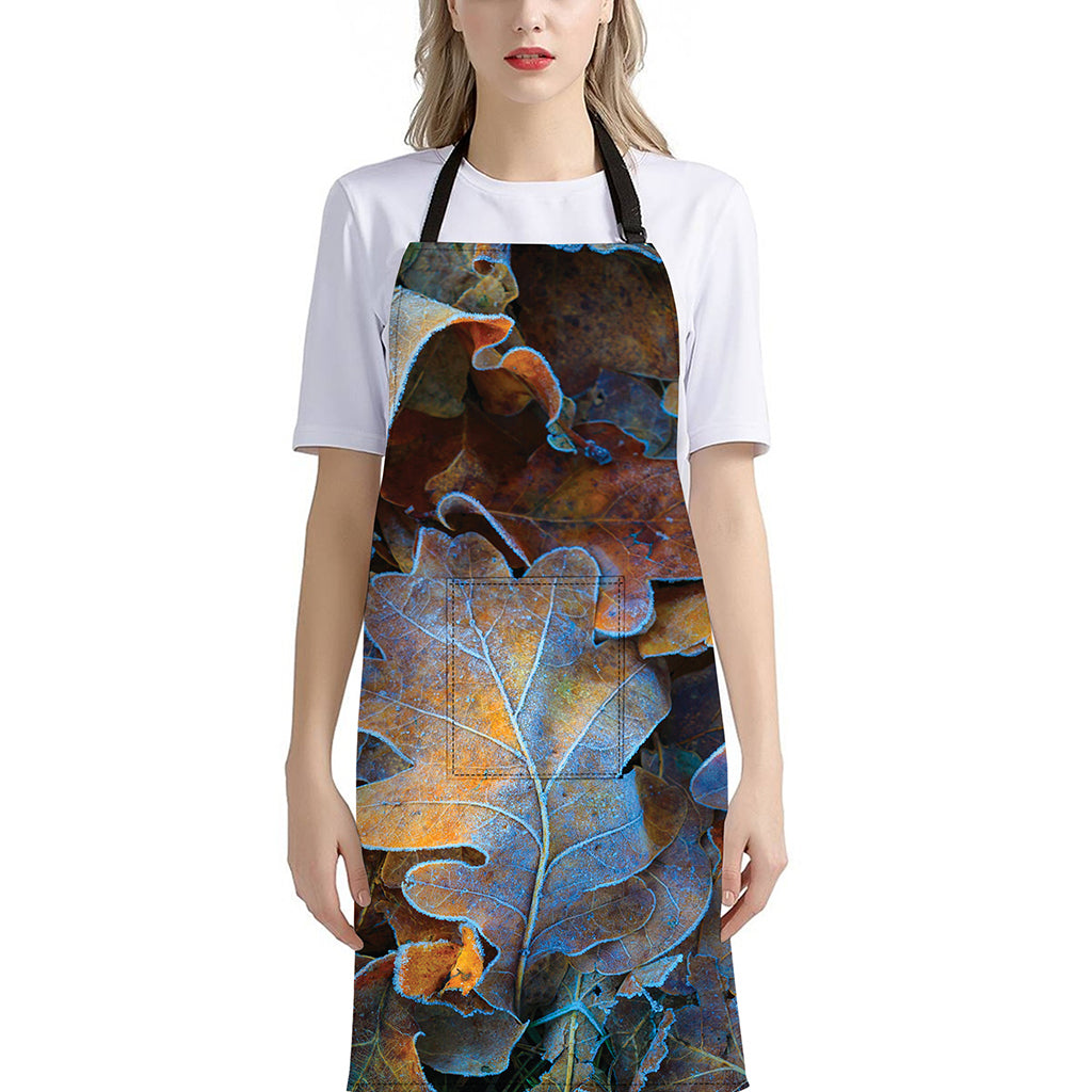 Frozen Oak leaf Print Bib Apron With Pocket