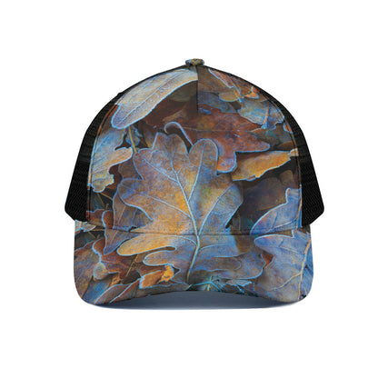 Frozen Oak leaf Print Black Mesh Trucker Cap