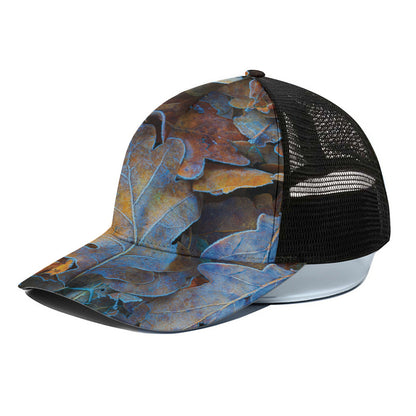 Frozen Oak leaf Print Black Mesh Trucker Cap