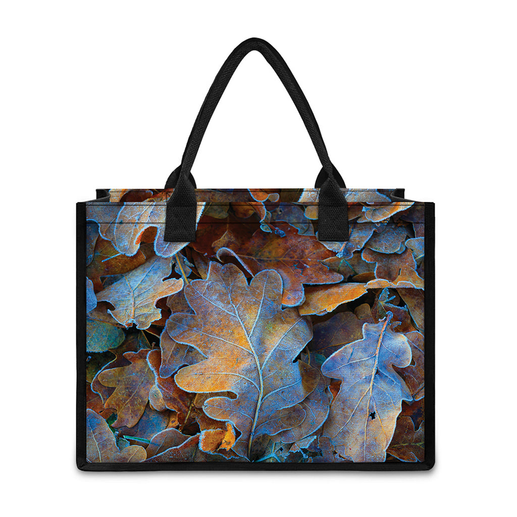 Frozen Oak leaf Print Canvas Tote Bag