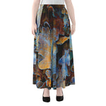 Frozen Oak leaf Print Chiffon Maxi Skirt