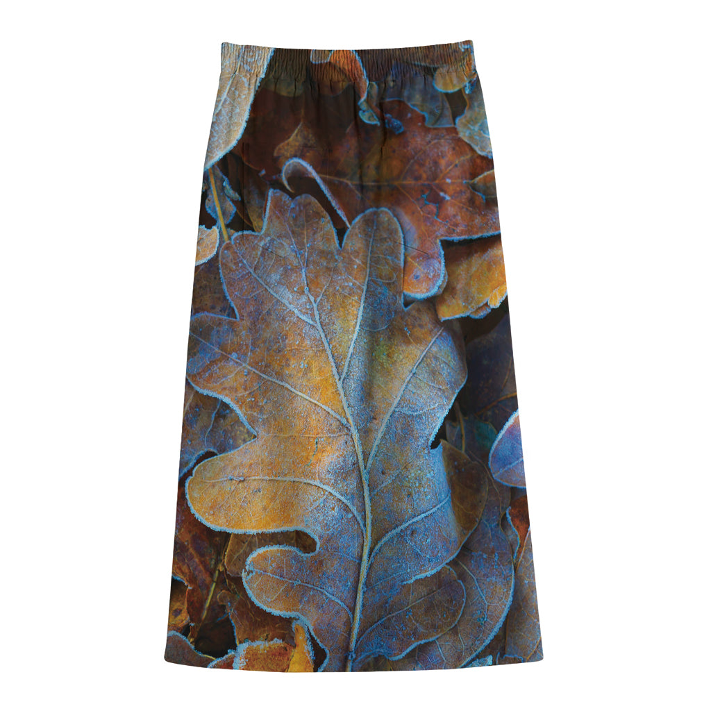 Frozen Oak leaf Print Cotton Front Slit Maxi Skirt