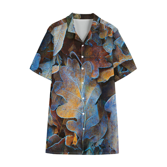 Frozen Oak leaf Print Cotton Hawaiian Shirt