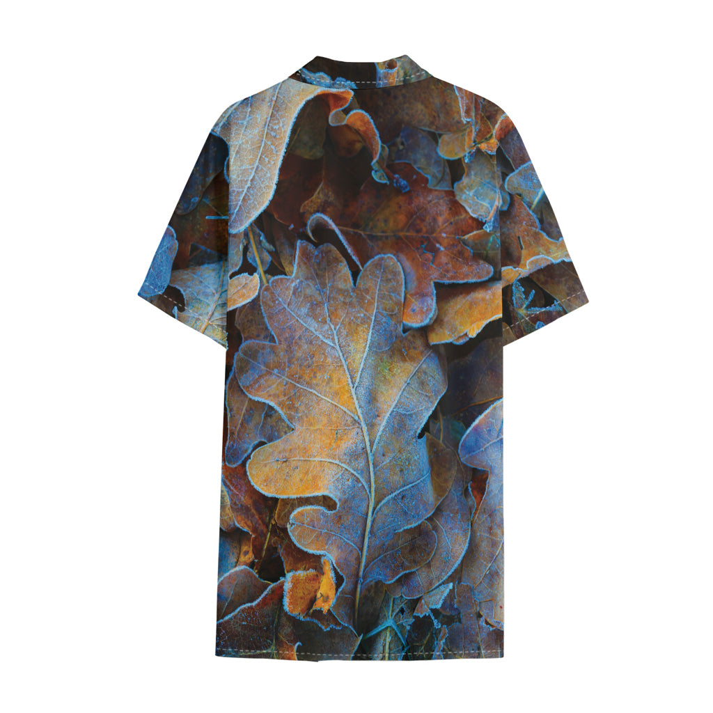 Frozen Oak leaf Print Cotton Hawaiian Shirt