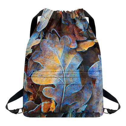 Frozen Oak leaf Print Drawstring Backpack