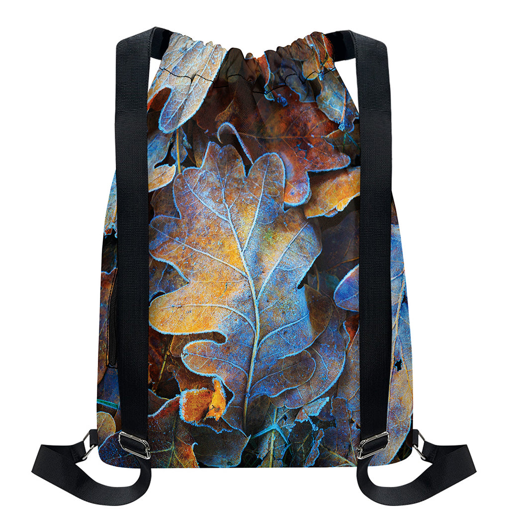 Frozen Oak leaf Print Drawstring Backpack