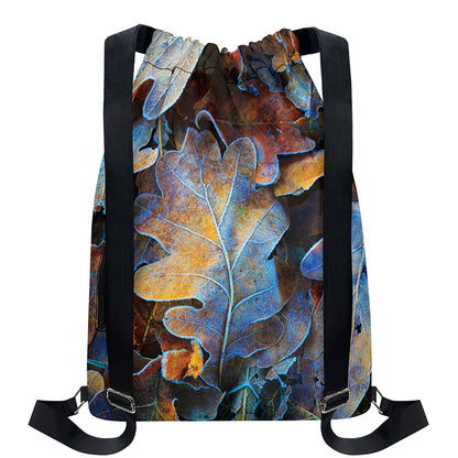 Frozen Oak leaf Print Drawstring Backpack