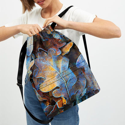 Frozen Oak leaf Print Drawstring Backpack