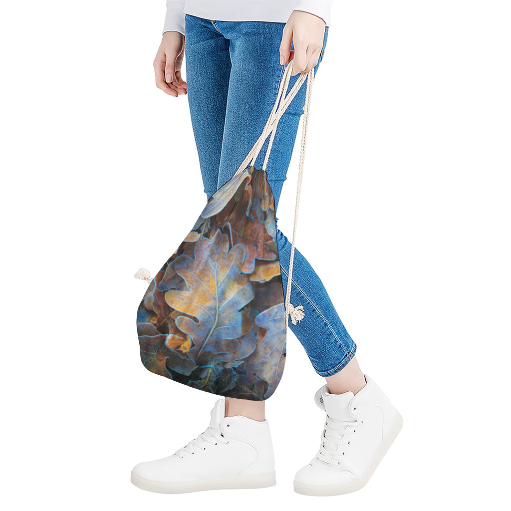 Frozen Oak leaf Print Drawstring Bag