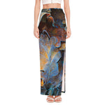 Frozen Oak leaf Print High Slit Maxi Skirt