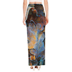 Frozen Oak leaf Print High Slit Maxi Skirt