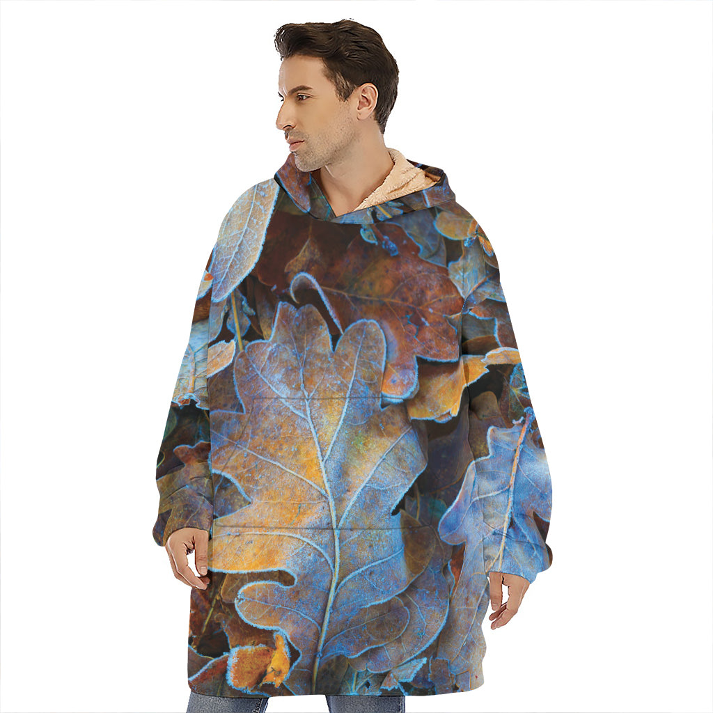 Frozen Oak leaf Print Hoodie Blanket