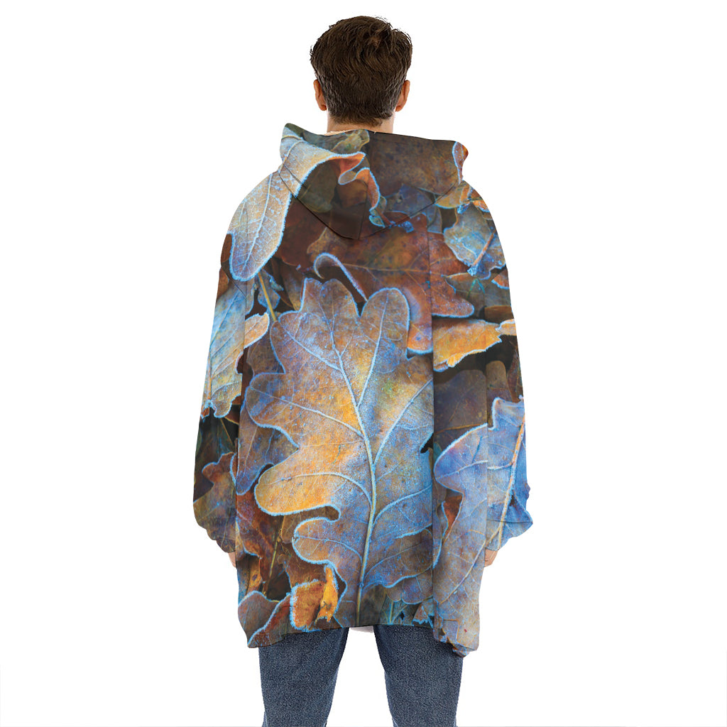 Frozen Oak leaf Print Hoodie Blanket