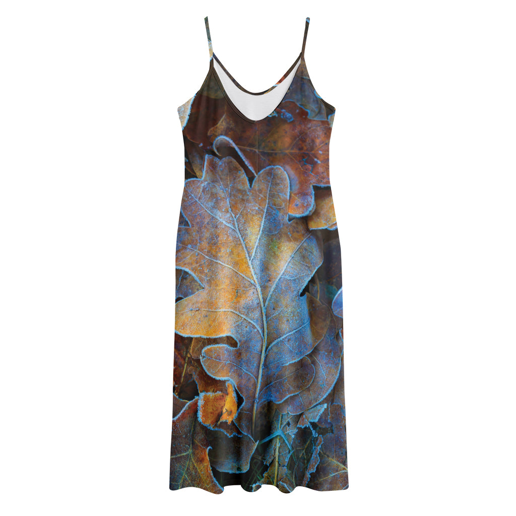 Frozen Oak leaf Print Jersey Midi Cami Dress