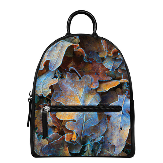 Frozen Oak leaf Print Leather Backpack