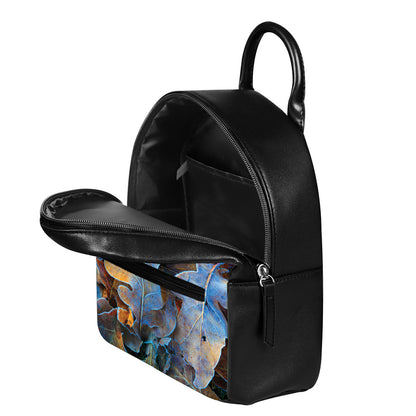 Frozen Oak leaf Print Leather Backpack