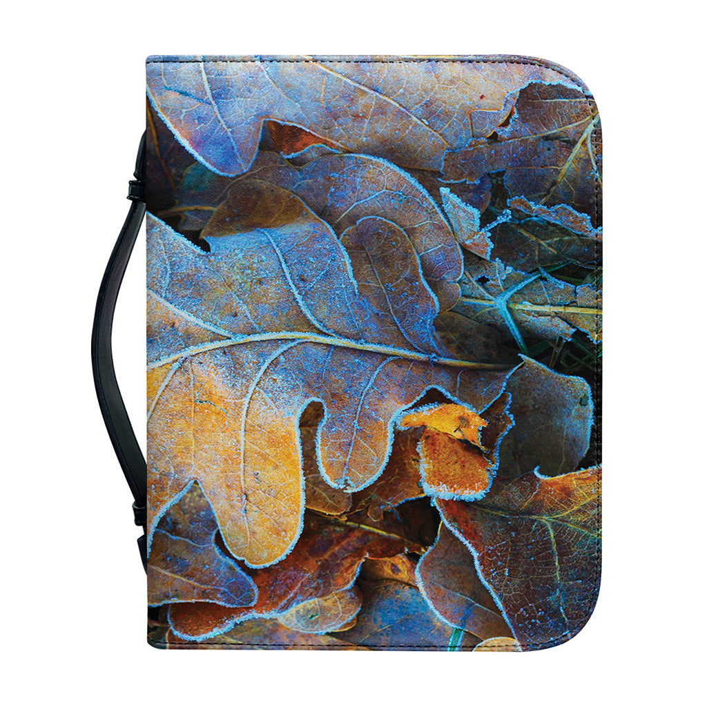 Frozen Oak leaf Print Leather Bible Cover