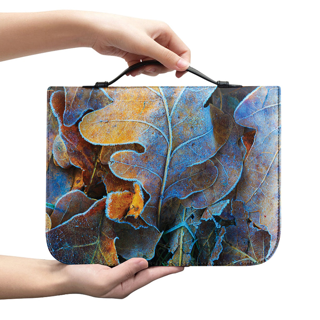 Frozen Oak leaf Print Leather Bible Cover