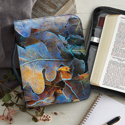 Frozen Oak leaf Print Leather Bible Cover