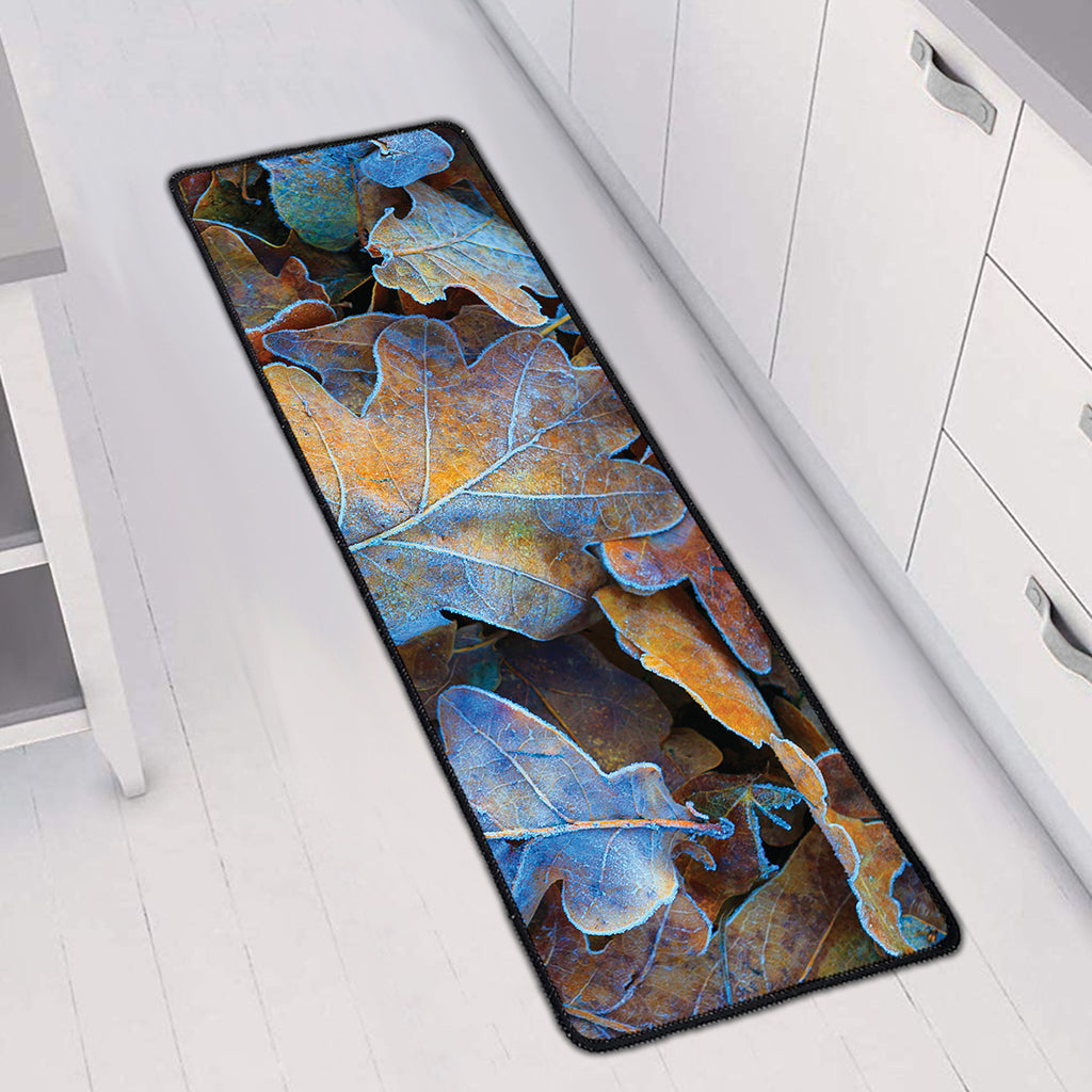 Frozen Oak leaf Print Long Kitchen Mat