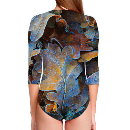 Frozen Oak leaf Print Long Sleeve Swimsuit