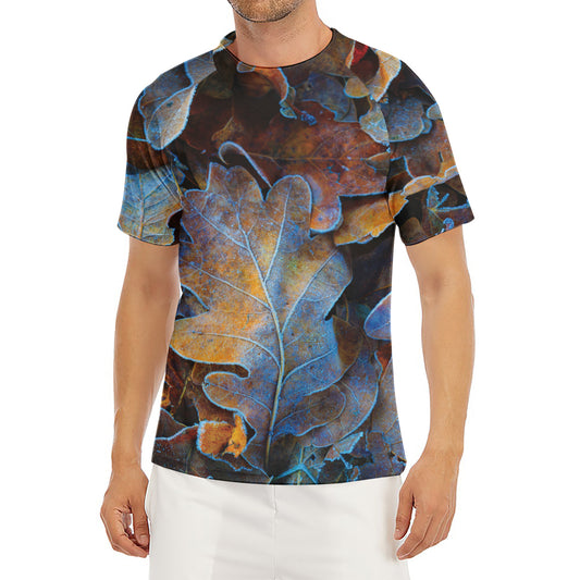 Frozen Oak leaf Print Men's Short Sleeve Rash Guard