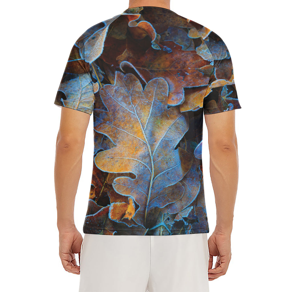 Frozen Oak leaf Print Men's Short Sleeve Rash Guard