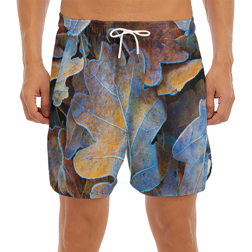 Frozen Oak leaf Print Men's Split Running Shorts