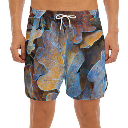 Frozen Oak leaf Print Men's Split Running Shorts