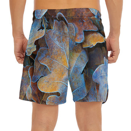 Frozen Oak leaf Print Men's Split Running Shorts