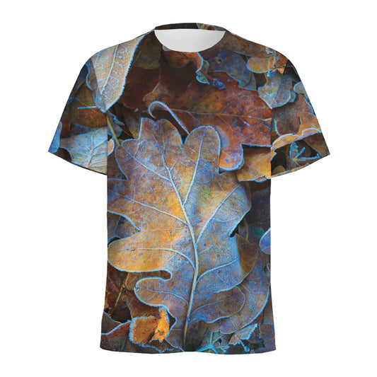 Frozen Oak leaf Print Men's Sports T-Shirt