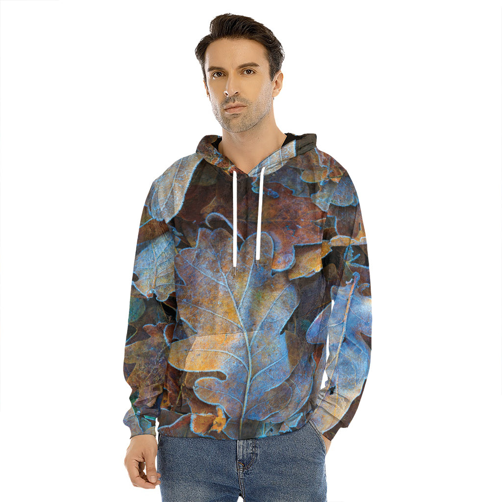 Frozen Oak leaf Print Men's Velvet Pullover Hoodie