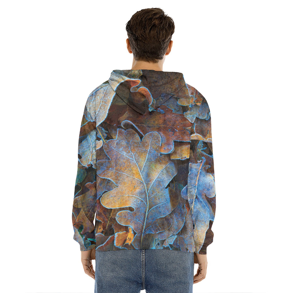 Frozen Oak leaf Print Men's Velvet Pullover Hoodie