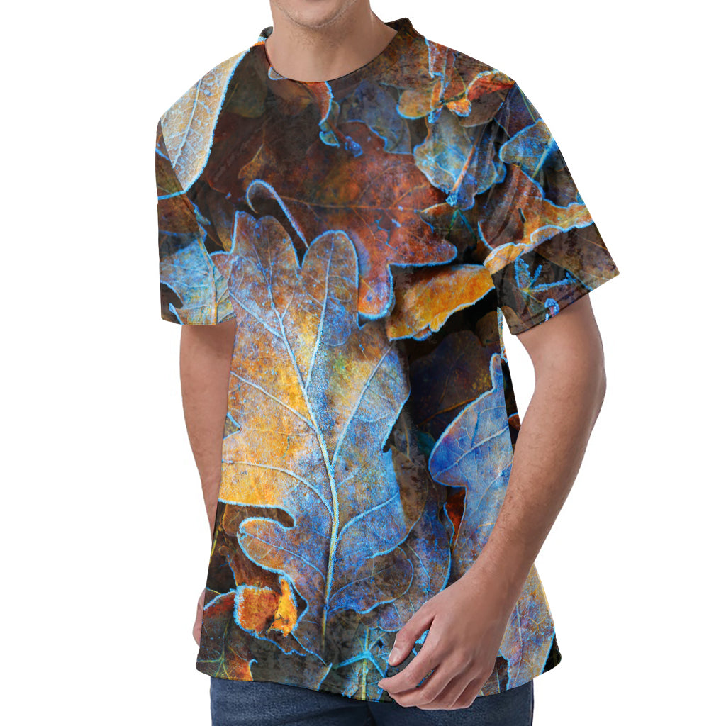 Frozen Oak leaf Print Men's Velvet T-Shirt