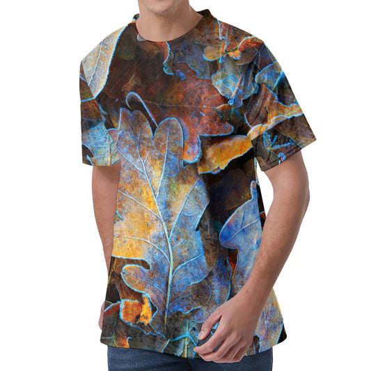 Frozen Oak leaf Print Men's Velvet T-Shirt