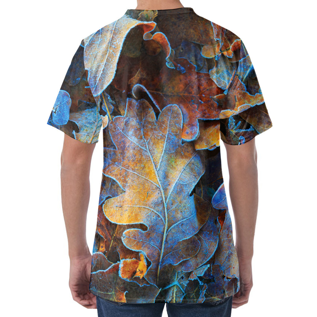 Frozen Oak leaf Print Men's Velvet T-Shirt