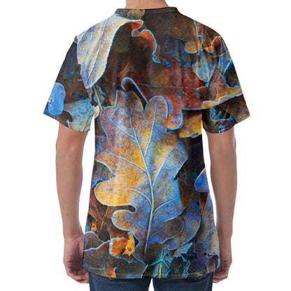Frozen Oak leaf Print Men's Velvet T-Shirt