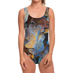 Frozen Oak leaf Print One Piece Swimsuit