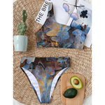 Frozen Oak leaf Print One Shoulder Bikini Top