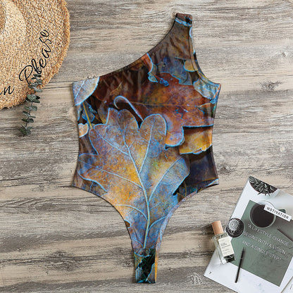 Frozen Oak leaf Print One Shoulder Bodysuit