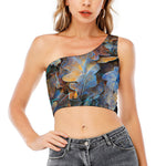 Frozen Oak leaf Print One Shoulder Crop Top