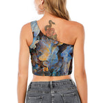Frozen Oak leaf Print One Shoulder Crop Top