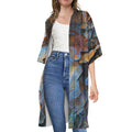 Frozen Oak leaf Print Open Front Beach Cover Up