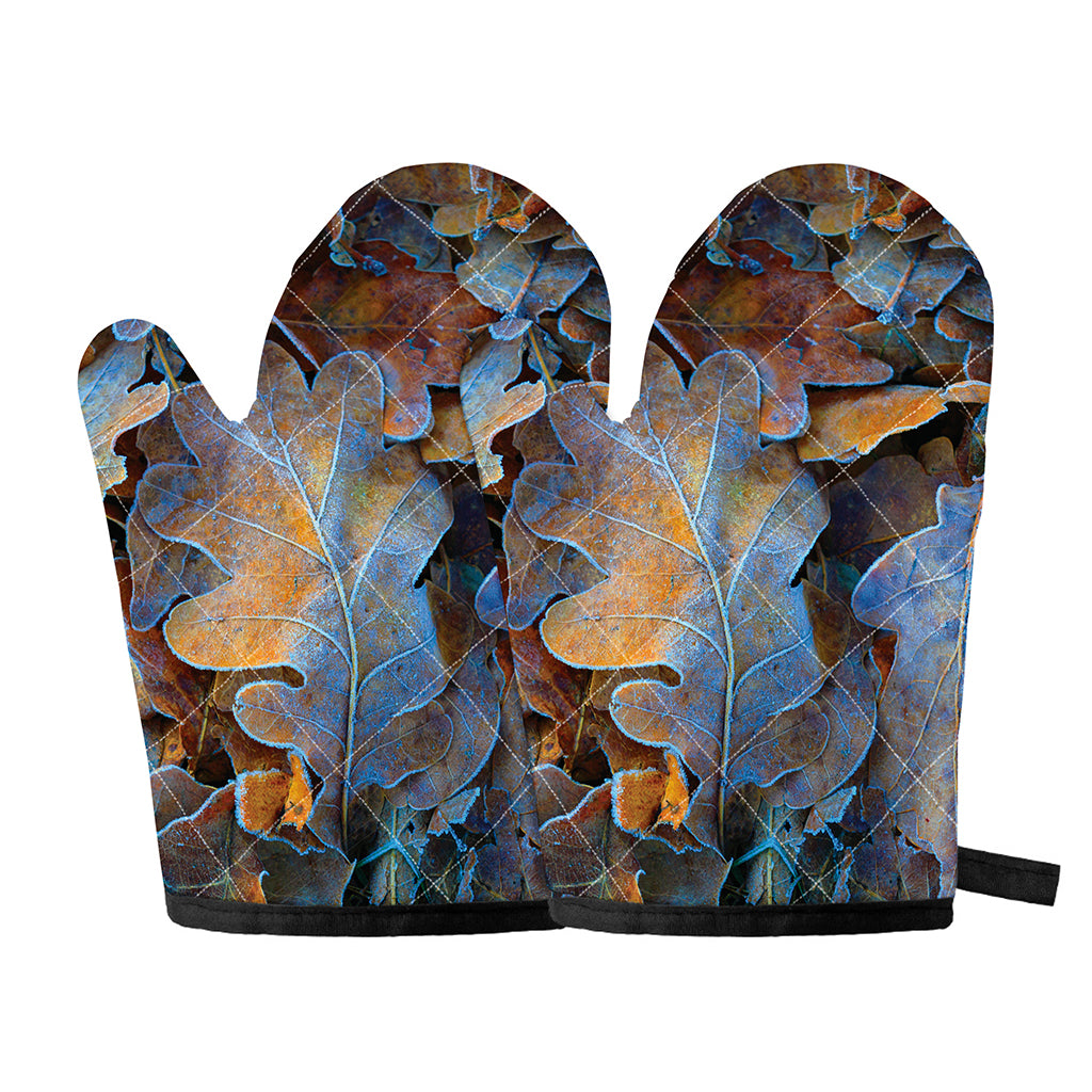 Frozen Oak leaf Print Oven Mitts