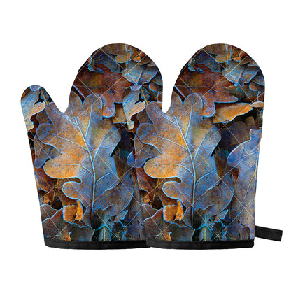 Frozen Oak leaf Print Oven Mitts